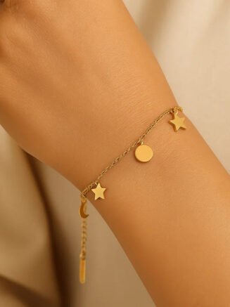 18kt Gold Plated Sun Star and Moon Dainty Charm Bracelet, August