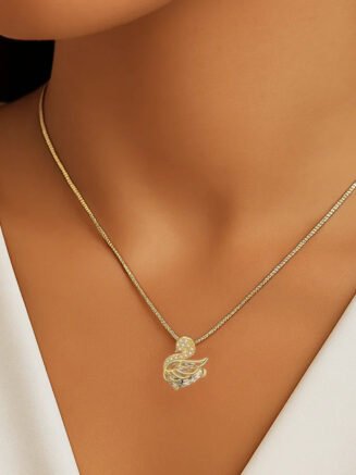 18kt Gold Plated Versatile Little Swan Diamond Studded Necklace, Diva