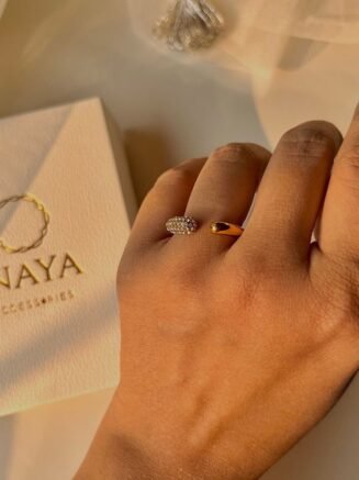 18Kt Gold Plated Crescent Zirconia Ring, Iris