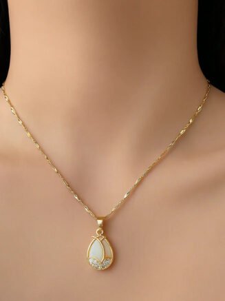18kt Gold Plated Water Drop Stone Necklace with Twisted Chain, Kai
