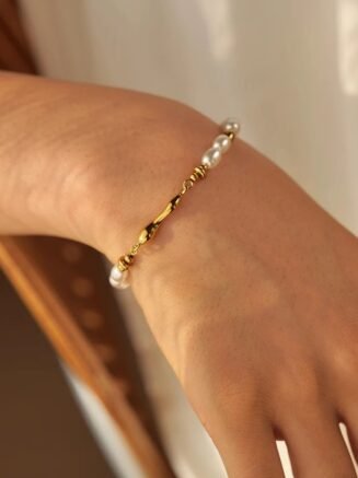 18kt Gold Plated Glass Pearl Beads Chain Bracelet, Harper