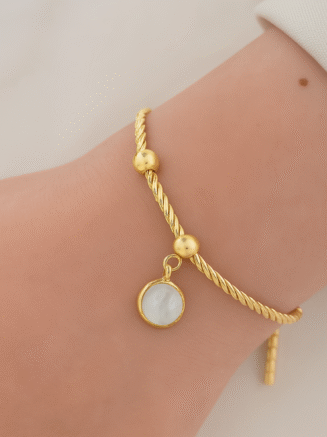 18kt Gold Plated Snake Twist Chain White Shell Adjustable Bracelet, Alma
