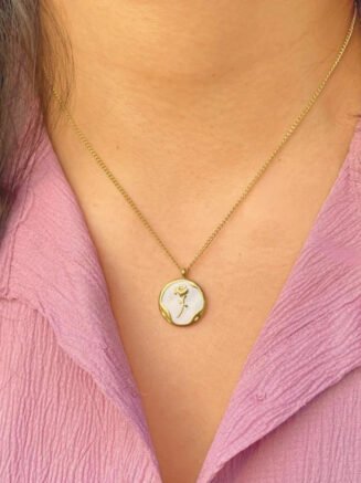 18kt Gold Plated Mother of Pearl Dainty Rose Necklace, Ocean