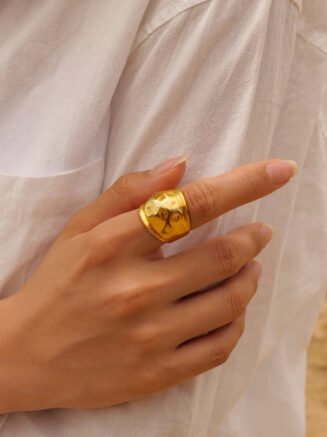 18kt Gold Plated Hammered Statement Open Ring, Pebble