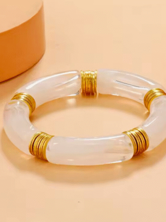 18KT Gold Plated Acrylic White Bead Bracelet, Bloom