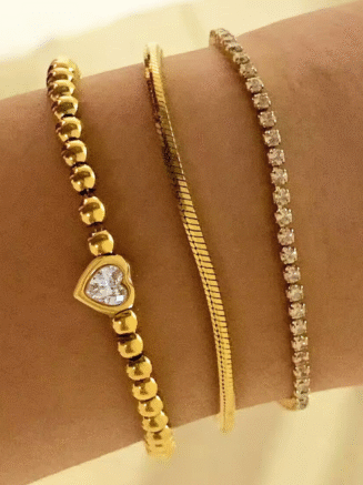 18 KT Gold Plated Stainless Steel Sleek Snake Bracelet, Blush