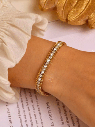 18 KT Gold Plated Stainless Steel Bead & Zircon stackable tennis bracelet, Glaze