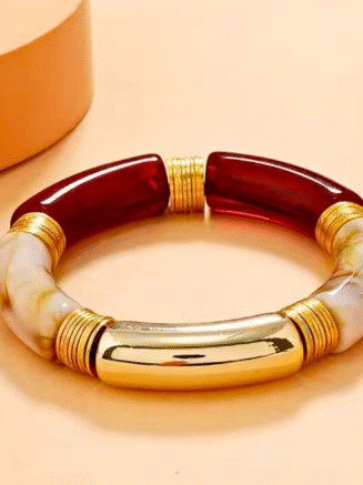 18KT Gold Plated Acrylic Brown & White Bead Bracelet, Haze