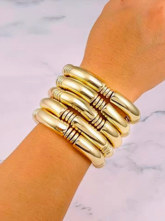 18KT Gold Plated Acrylic & Brass Bead Bracelet, Prism