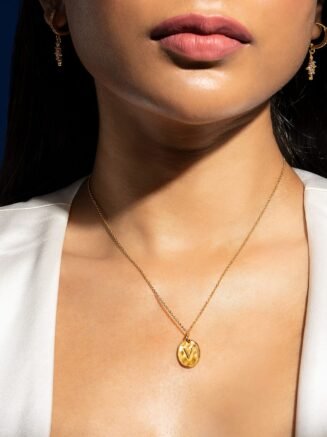 18KT Gold Plated Sterling Silver Personalised Embossed Initial pendant Necklace, Nova