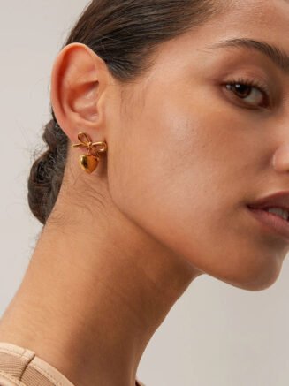 18Kt Gold Plated Monsoon Bow & Heart drop Earrings, Daisy