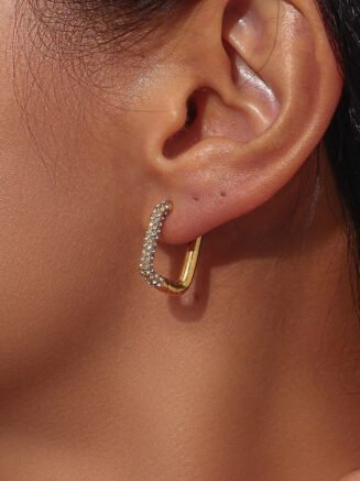 18 Kt Gold Plated Zircon Box Earrings, Frankie